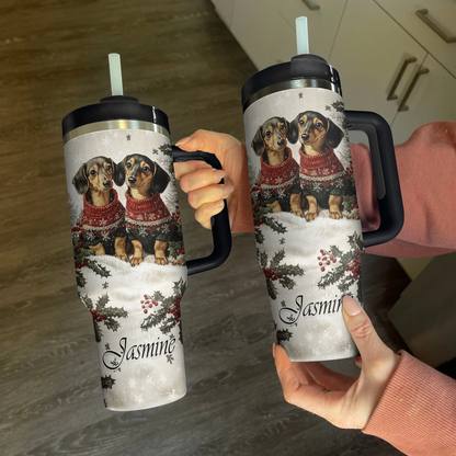 Shineful Tumbler Personalized Christmas Dachshunds