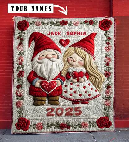 Shineful Flat Print Faux Quilt Blanket - Personalized Valentine Couple Bliss