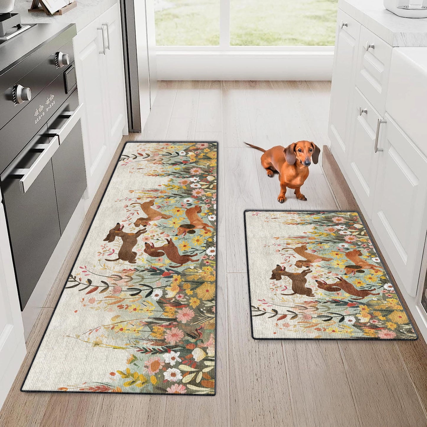 Shineful Ultra-Thin Non Skid Floor Mat, Kitchen Rugs Dachshund Floral