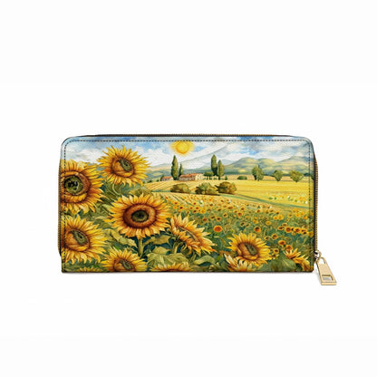 Shineful Leather Clutch Purse With Wristlet Strap Handle Sunflower Countryside Charm