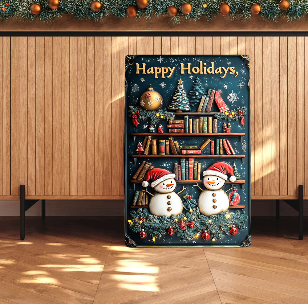 Shineful 2D Metal Sign Snowy Book Nook