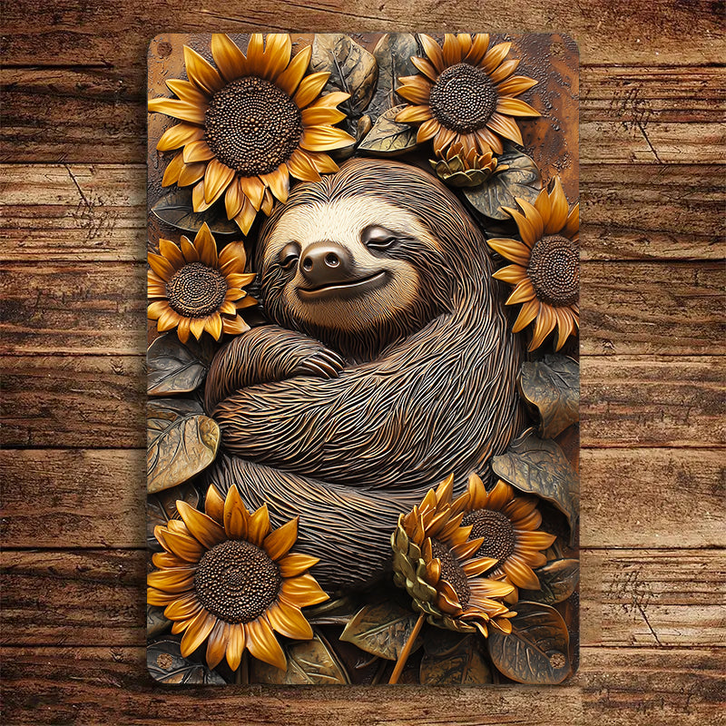 Shineful 2D Metal Sign Sleeping Sloth With Sunflower