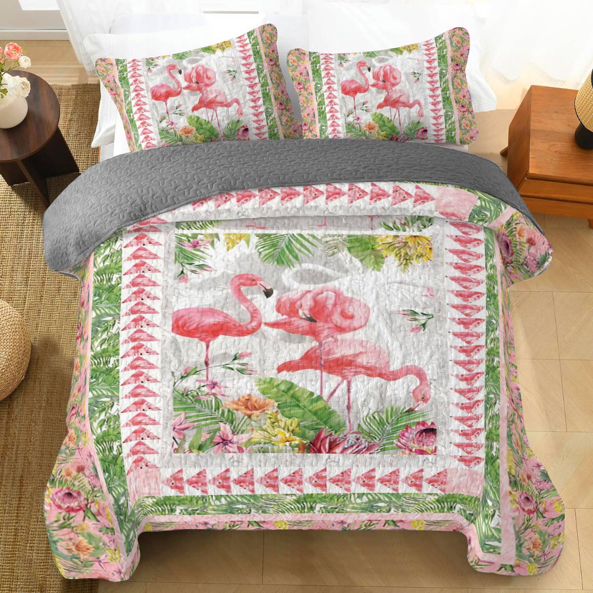 Shineful All Season Quilt 3-Piece Set Flamingo Fever