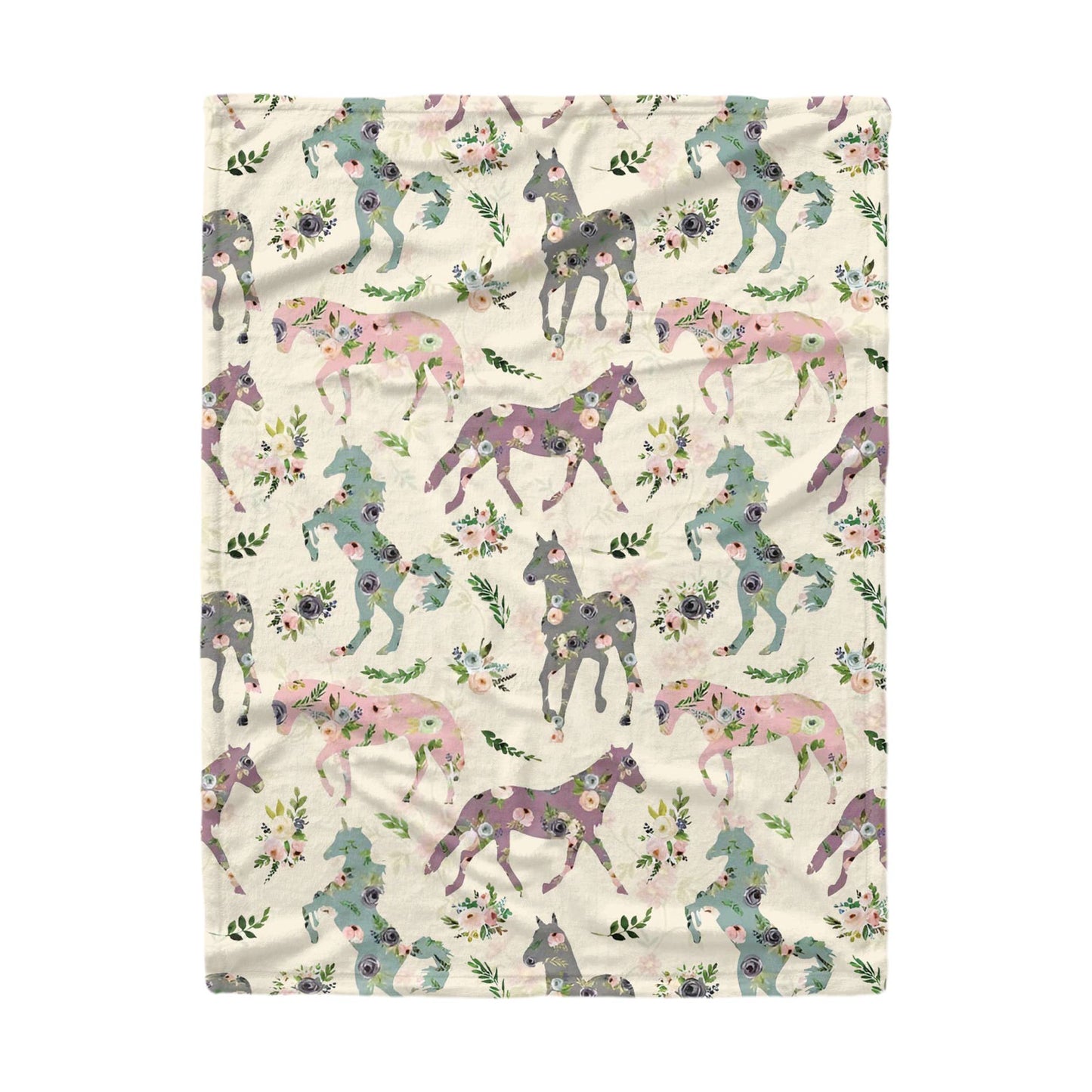 Shineful Fleece Blanket Floral Horses