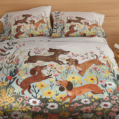 Shineful 4-Piece Bed Sheet Set - Dachshund Floral