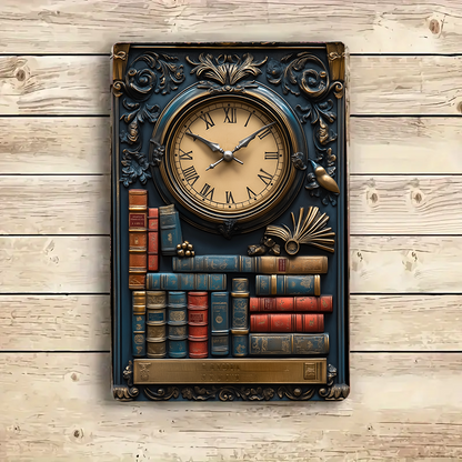 Shineful 2D Metal Sign Timeless Bookshelf Clock