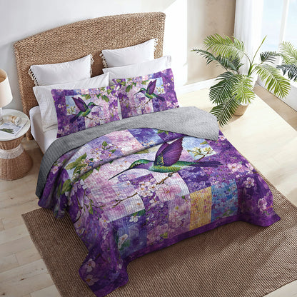 Shineful All Season Quilt 3-Piece Set - Blossoms & Hummingbird Serenity