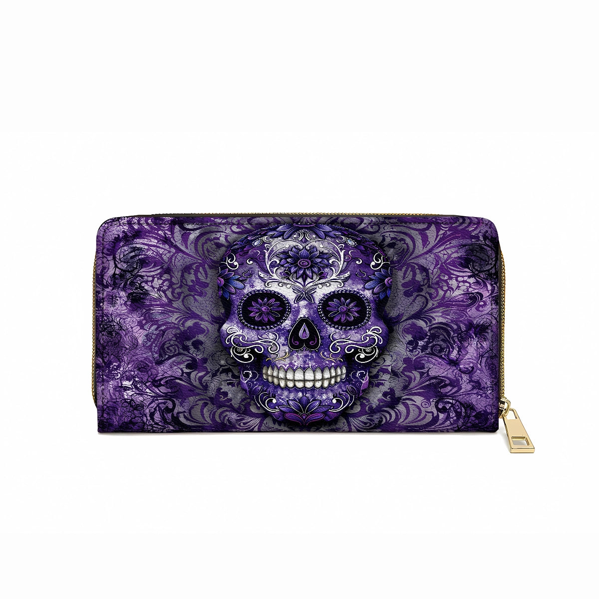 Shineful Leather Clutch Purse With Wristlet Strap Handle Gorgeous Mandala Skull