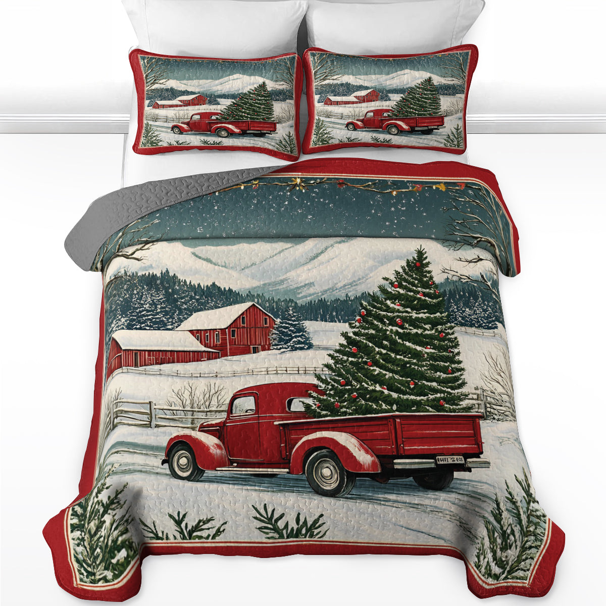 Shineful All Season Quilt 3-Piece Set Christmas Farm