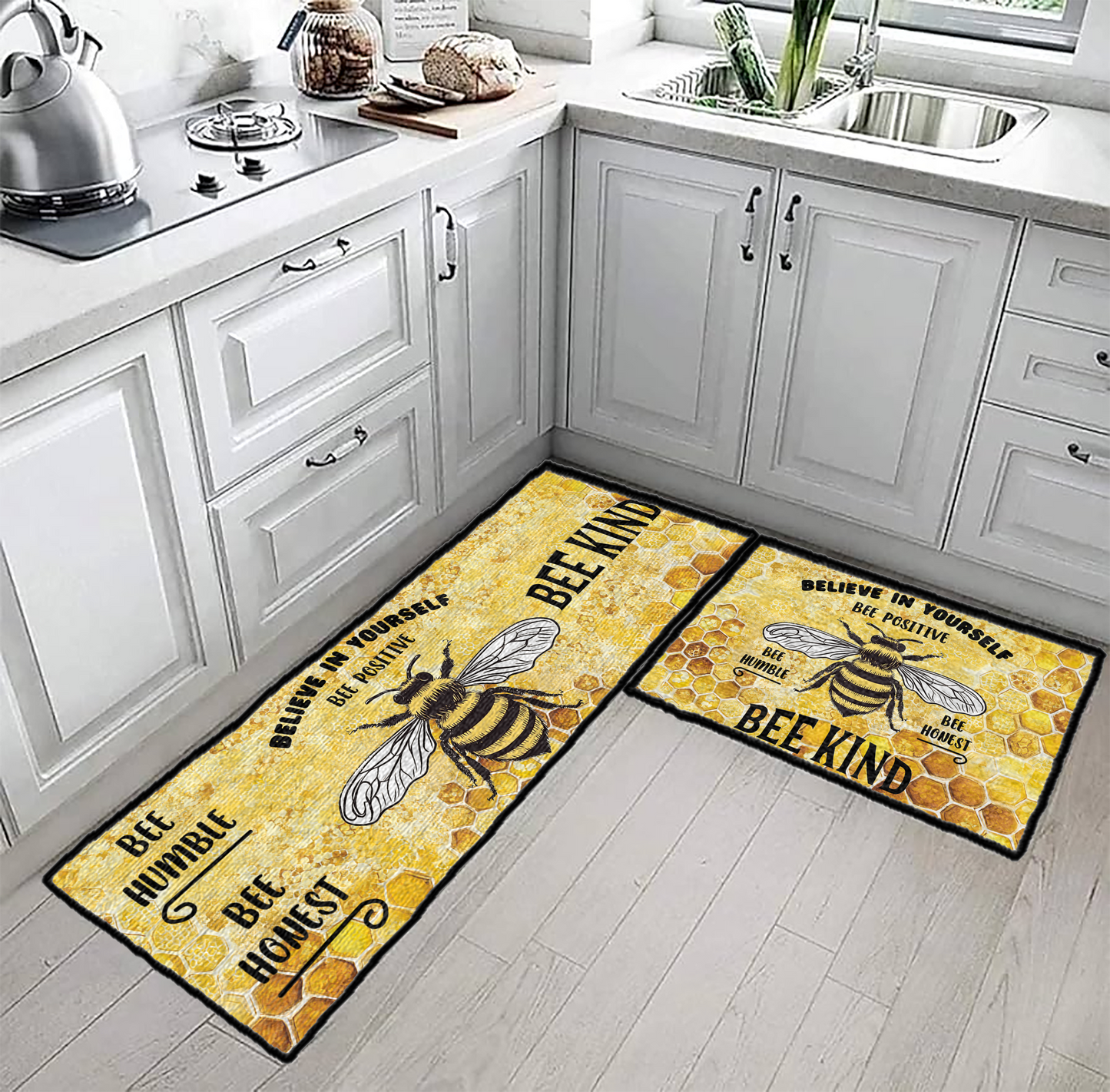 Shineful Ultra-Thin Non Skid Floor Mat, Kitchen Rugs Sweet Bee Welcome