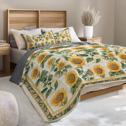 Shineful All Season Quilt 3-Piece Set Vintage Rustic Sunflower Patchwork