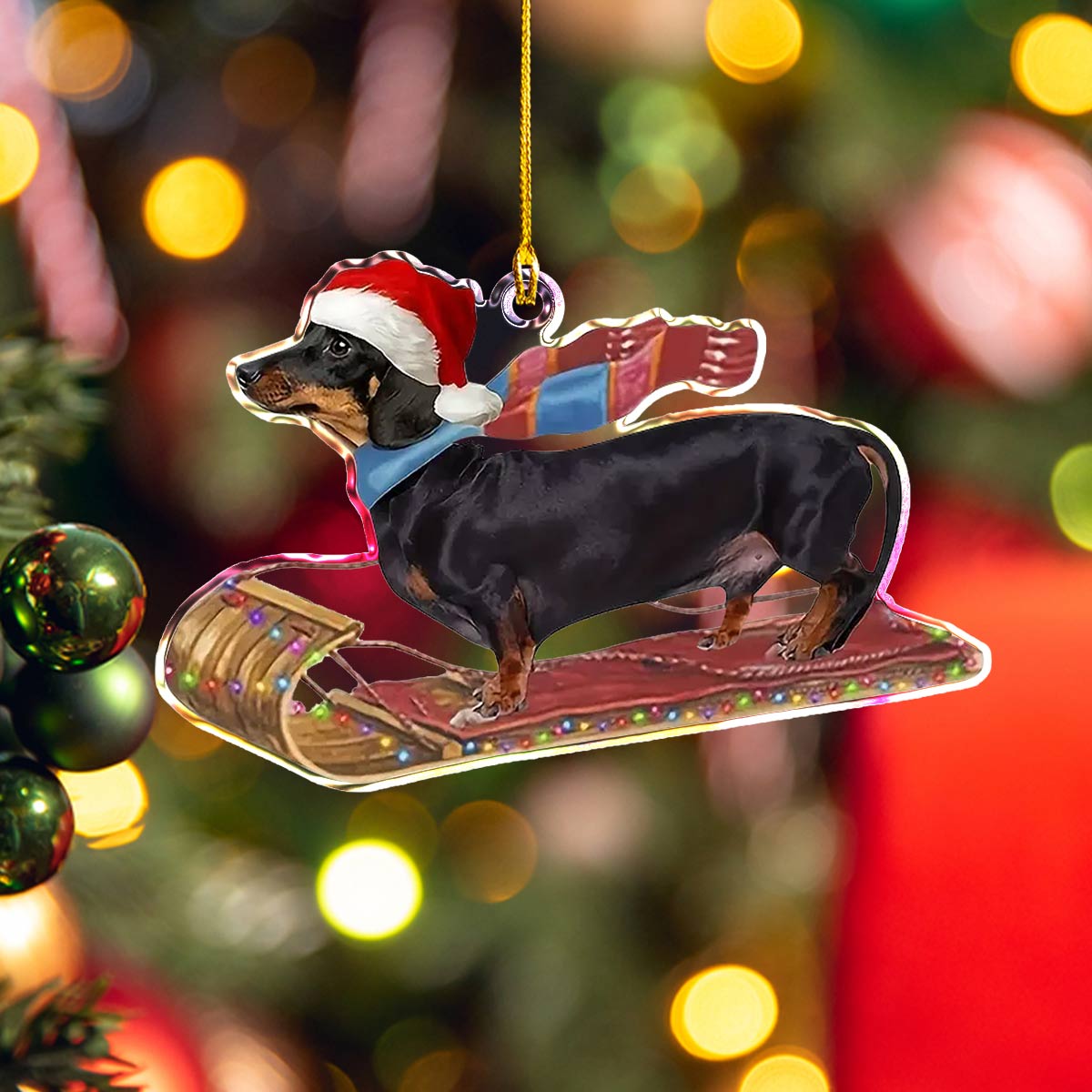 Shineful 2D Acrylic Ornament Santa’s Sleigh Dachshund