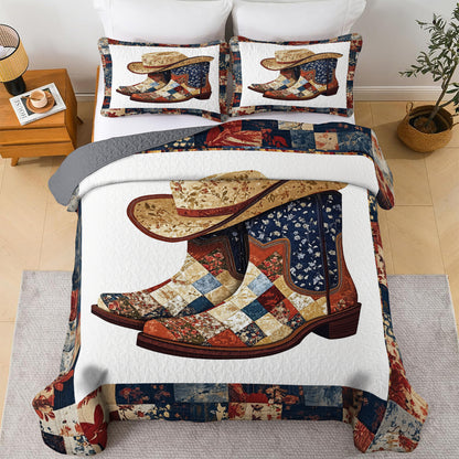 Shineful All Season Quilt 3-Piece Set Patchwork Cowboy Boots