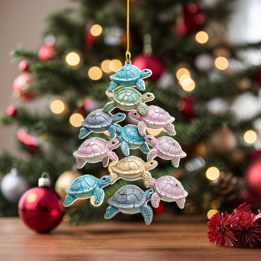 Shineful 2D Acrylic Ornament - Turtle Tree Charm – Festive Sea Spirit