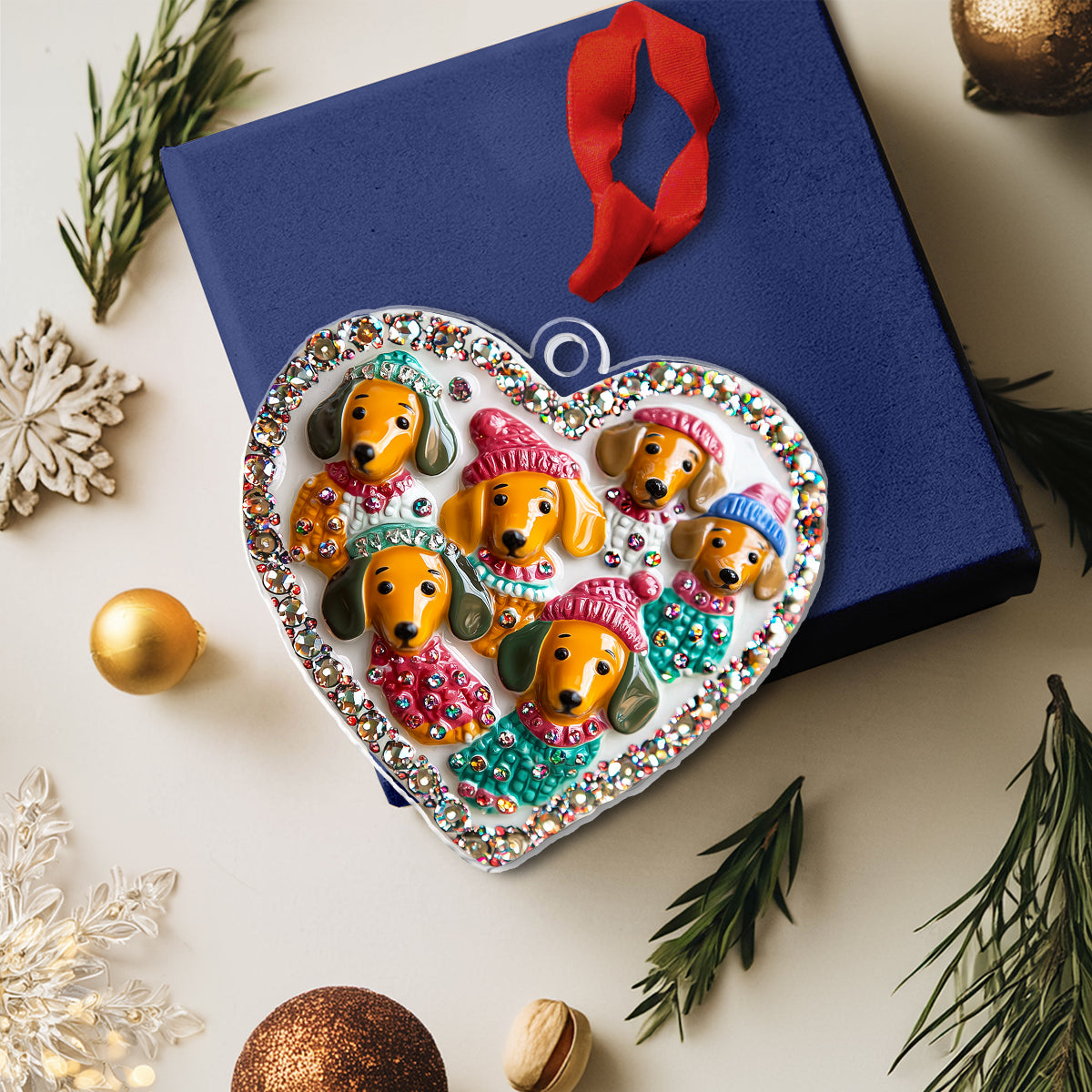 Shineful 2D Acrylic Ornament Christmas Dachshund With Heart