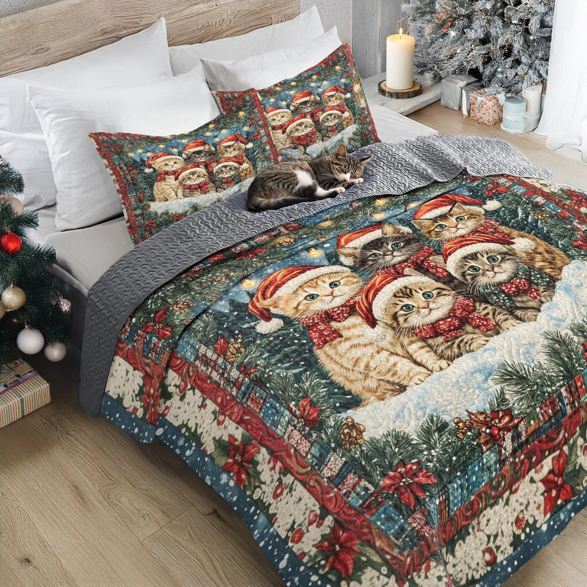 Shineful All Season Quilt 3-Piece Set - Santa’s Little Kittens Christmas