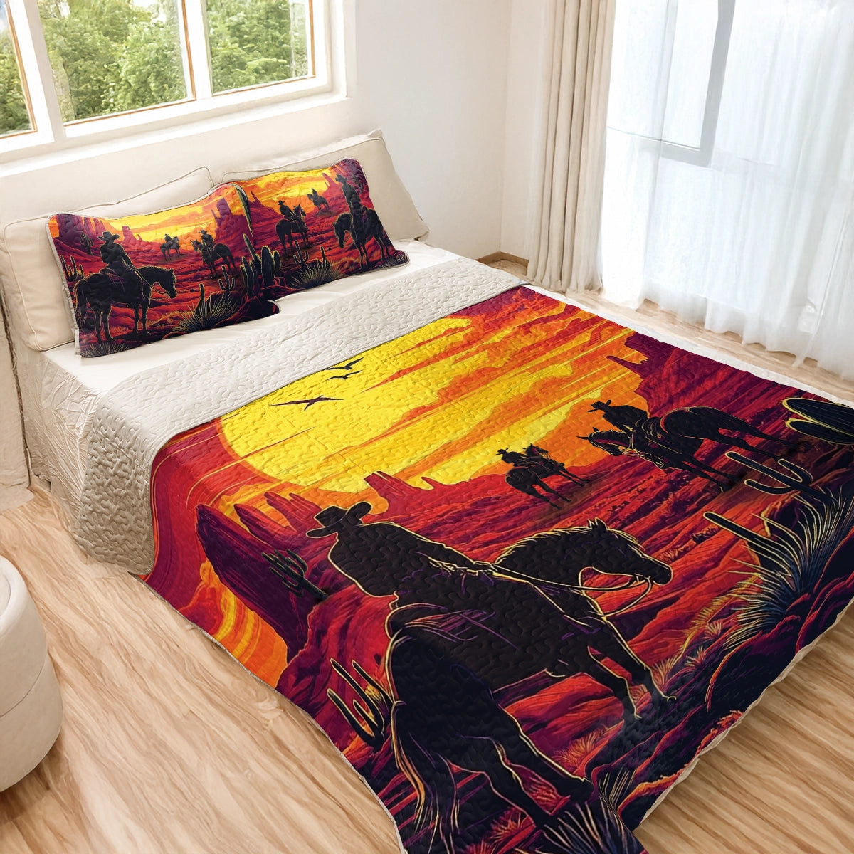 Shineful All Season Quilt 3-Piece Set -  Cowboy Sunset Wild West