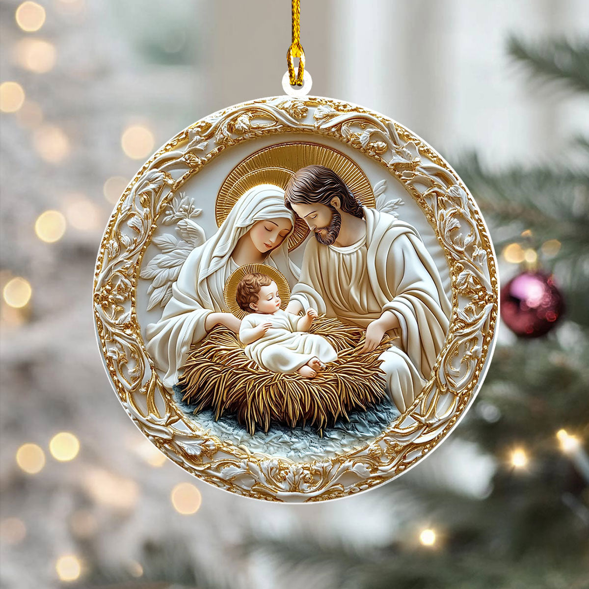 Glänzendes 2D-Ornament aus Acryl – Heilige Familie Weihnachten 