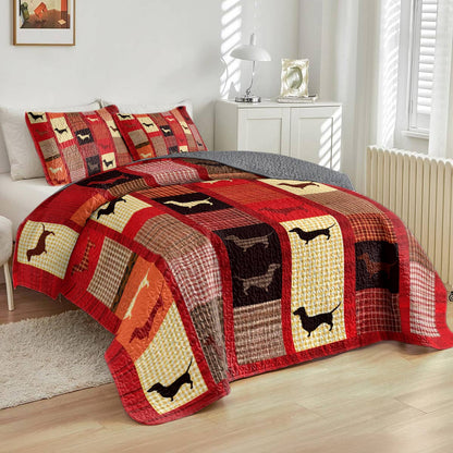 Shineful All Season Quilt 3-Piece Set Playful Dachshund