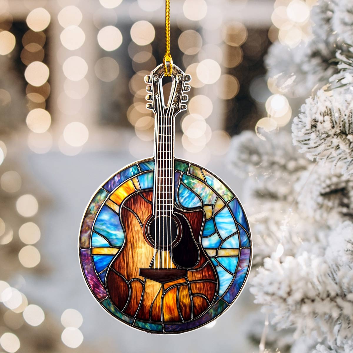 Shineful 2D Acrylic Ornament Stained Glass Guitar