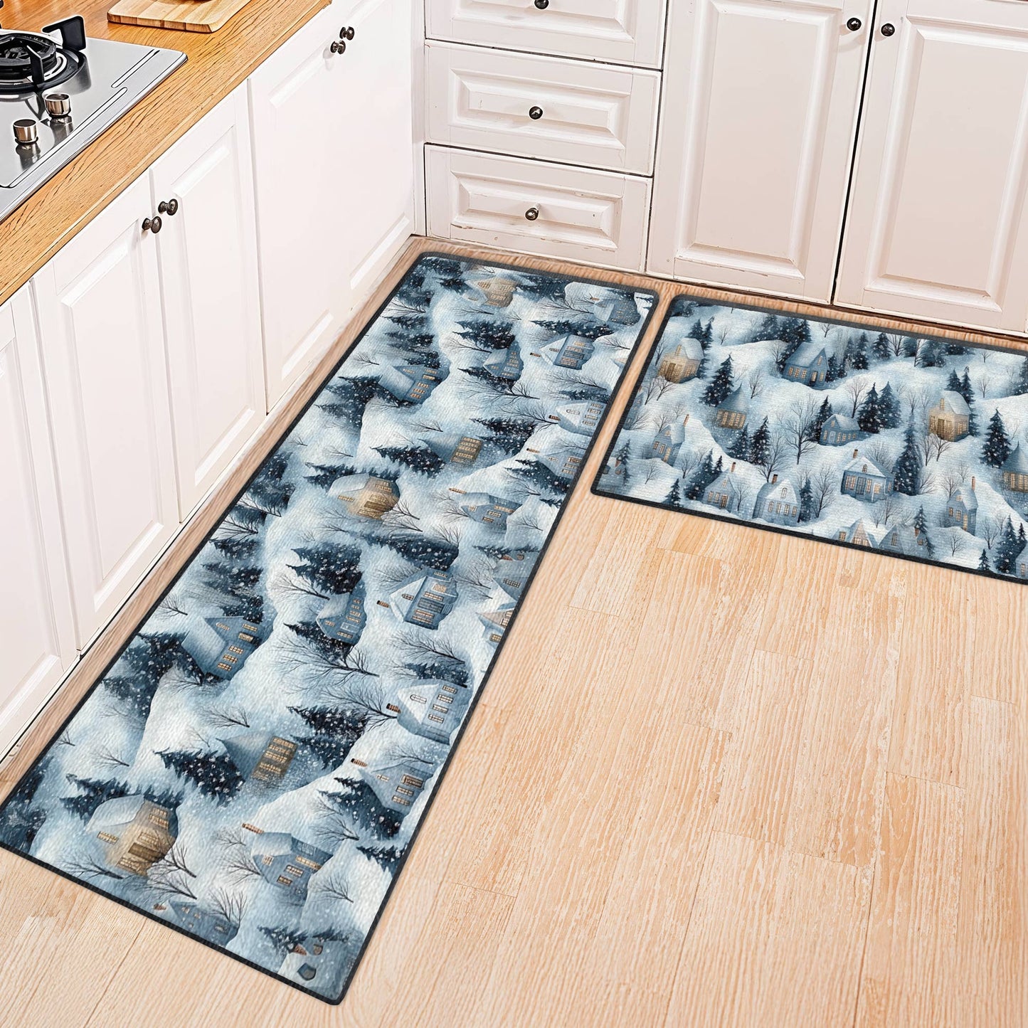 Shineful Ultra-Thin Non Skid Floor Mat, Kitchen Rugs Snow Village