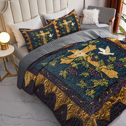 Shineful All Season Quilt 3-Piece Set Golden Cross Serenity