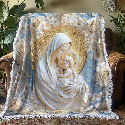 Shineful Woven Tapestry Throw Blanket Sacred Comfort Mother and Child