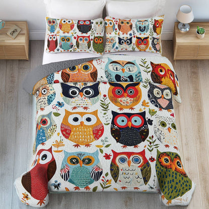 Ensemble de courtepointe toutes saisons Shineful 3 pièces - Owl Fiesta 