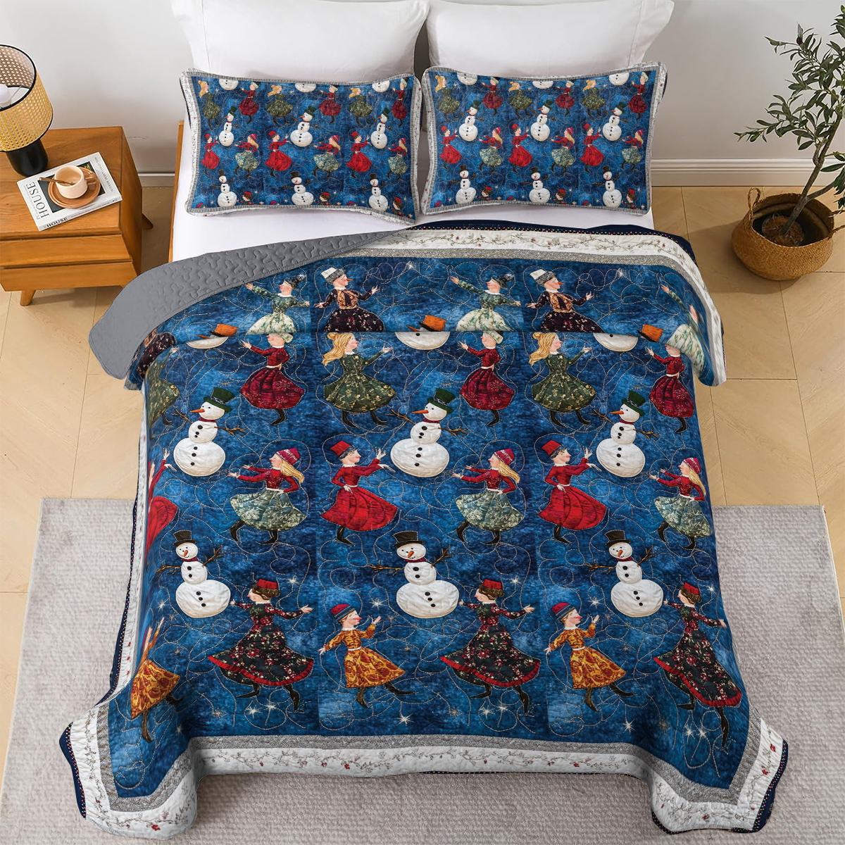 Shineful All Season Quilt 3-Piece Set - Snowman Festival Dance