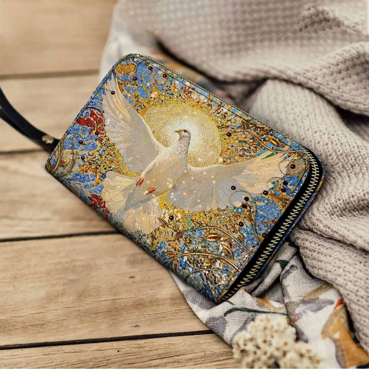 Shineful Leather Clutch Purse With Wristlet Strap Handle Holy Spirit