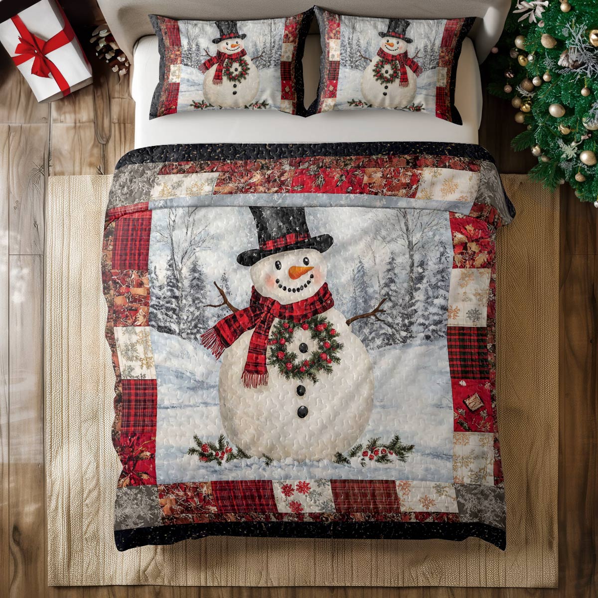 Shineful All Season Quilt 3-Piece Set Grinning Snowman