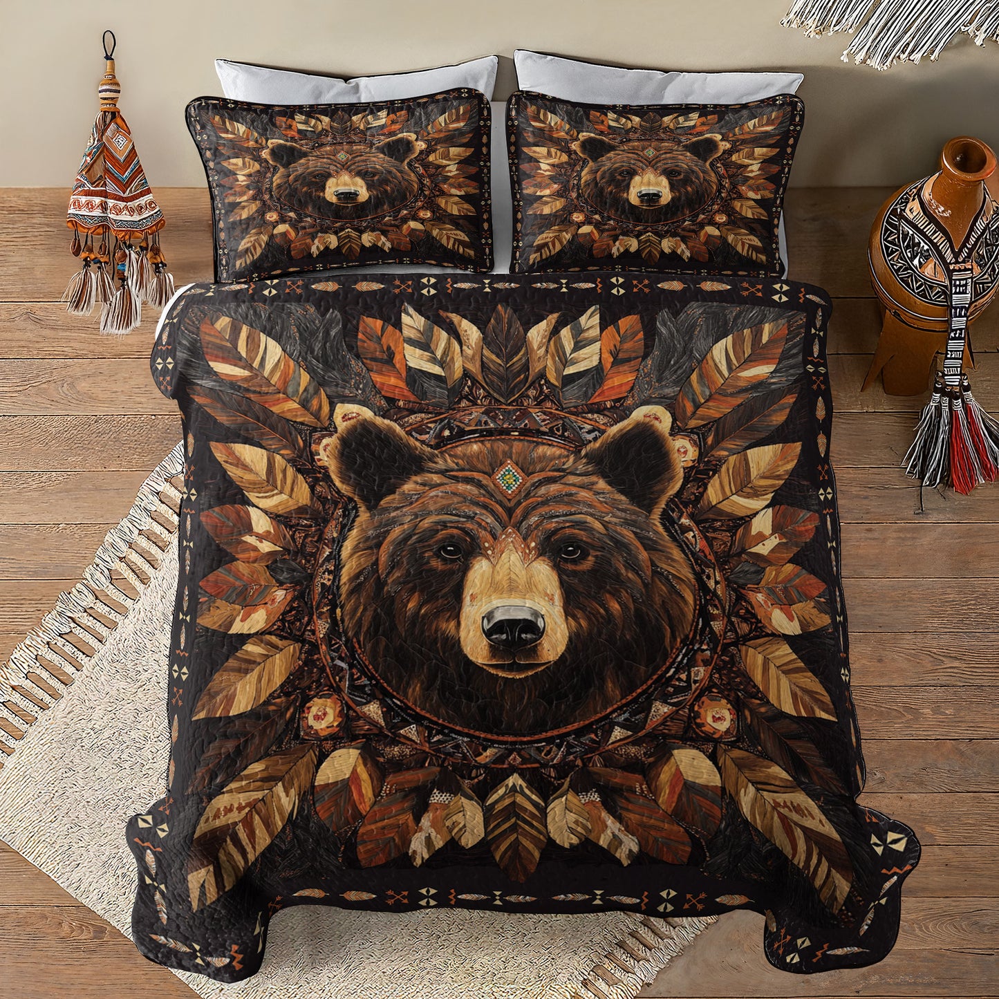 Ensemble de courtepointe toutes saisons Shineful 3 pièces Bear Totem Dream