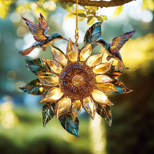 Shineful 2D Acrylic Ornament Radiant Sunflower & Hummingbird