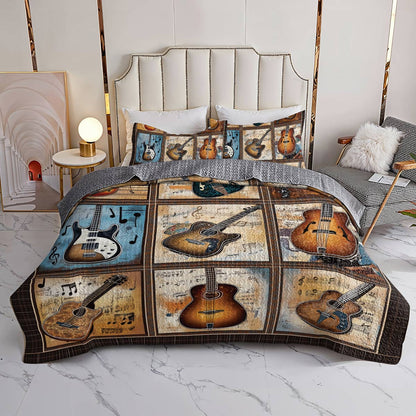 Shineful All Season Quilt 3-Piece Set - Rustic Guitar Patchwork