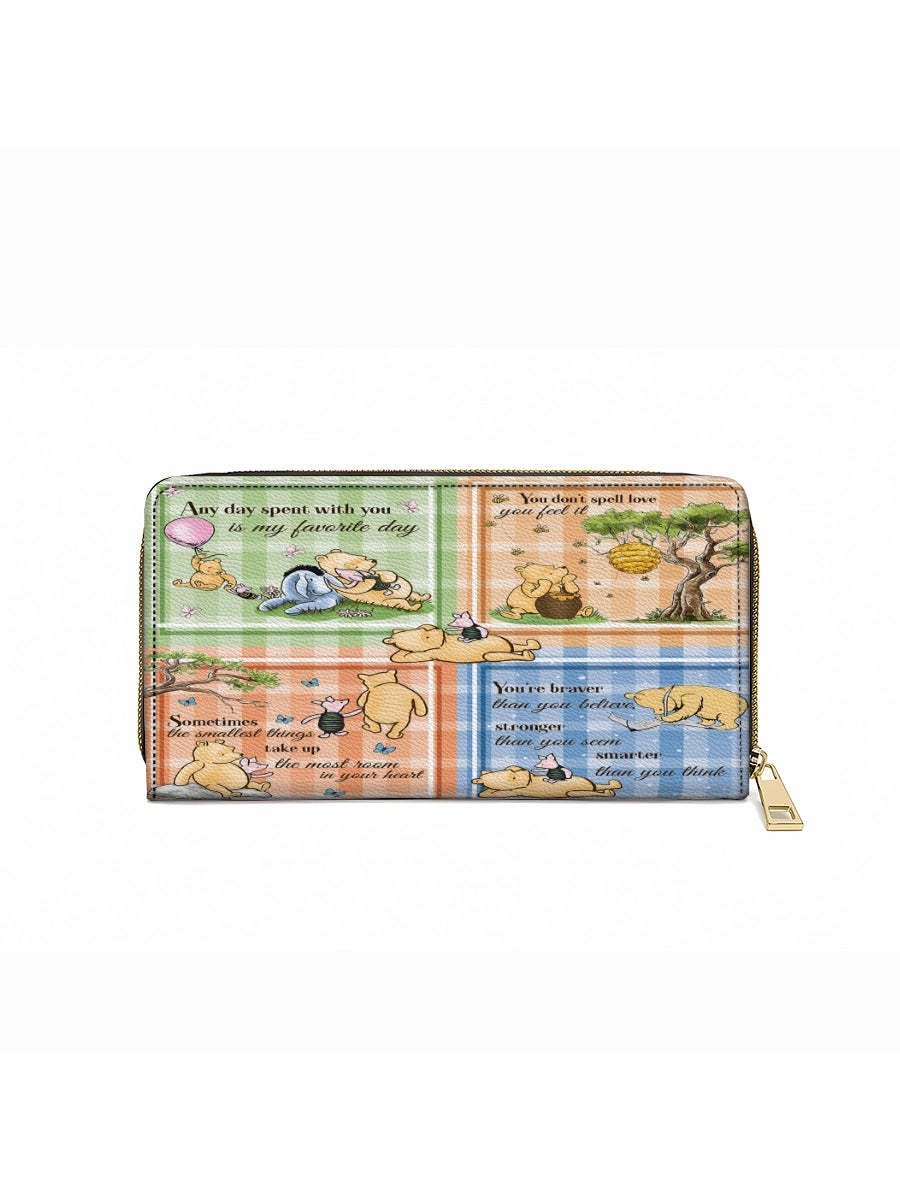 Shineful Leather Clutch Purse With Wristlet Strap Handle Winnie the Pooh Patchwork Bliss