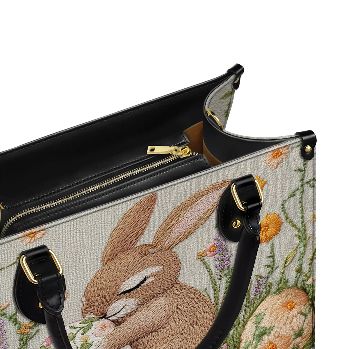 Shineful Leather Bag Hand-Embroidered Easter Bunny