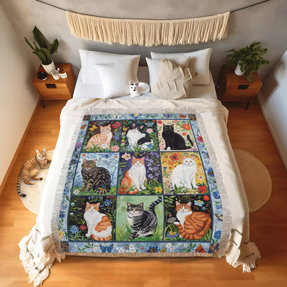 Shineful Woven Tapestry Throw Blanket - Cat Floral Felines