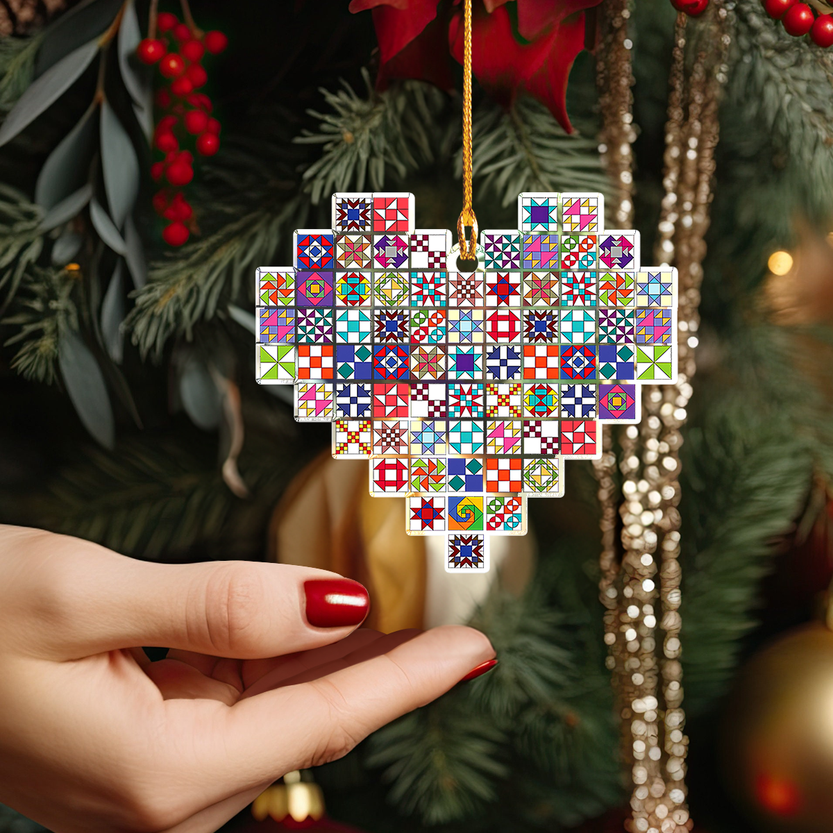 Shineful Decoration Ornament Quilting Blocks Heart