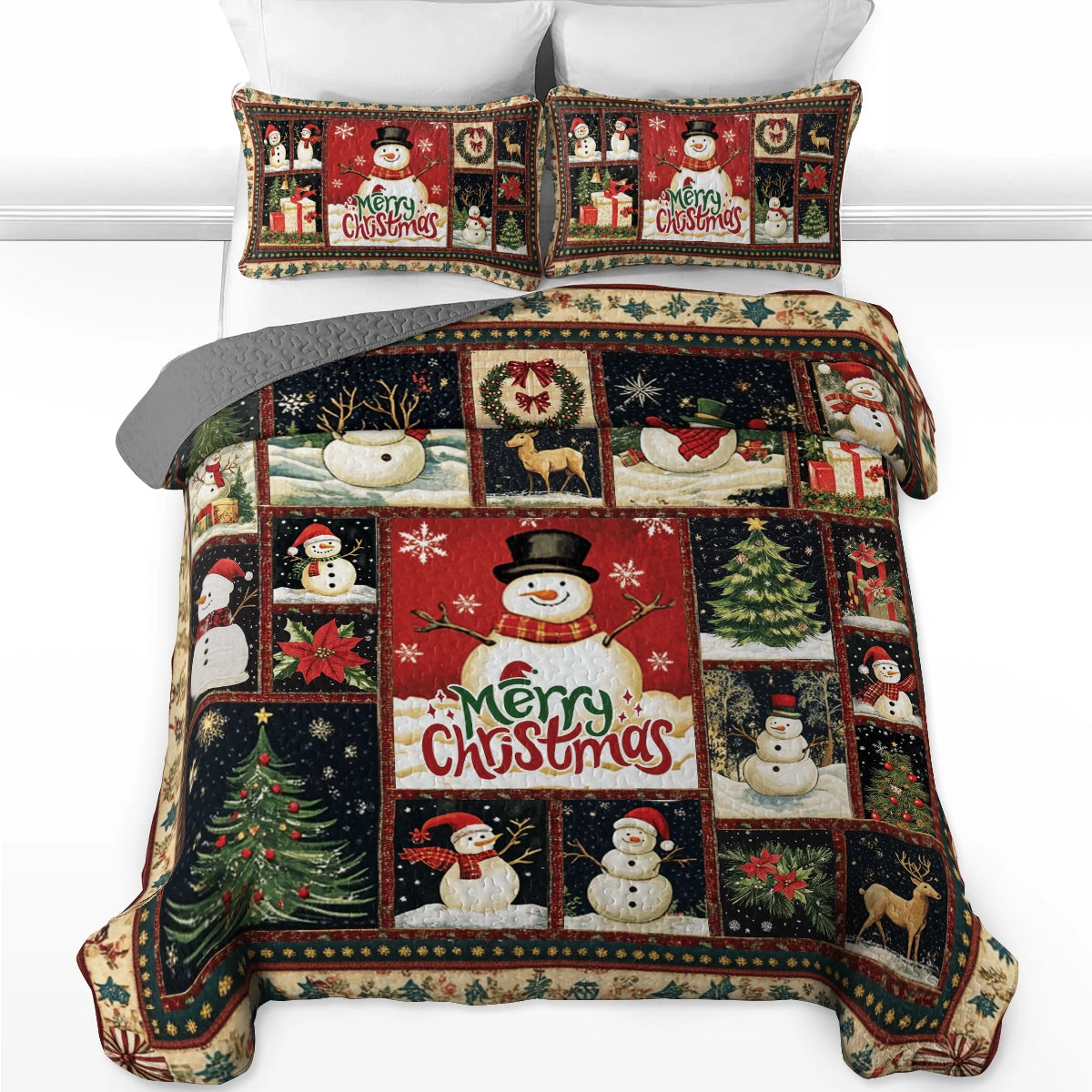 Shineful All Season Quilt 3-teiliges Set Merry Snowman Christmas