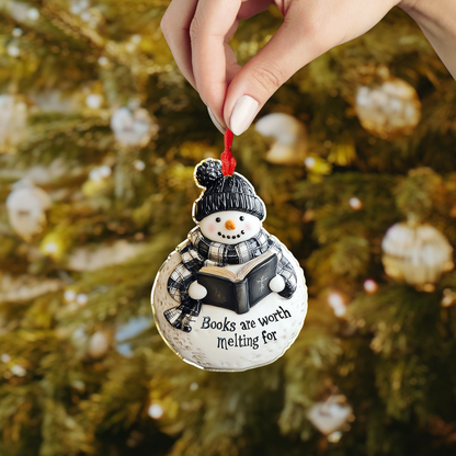 Shineful 2D Acrylic Ornament Snowman Book Lover