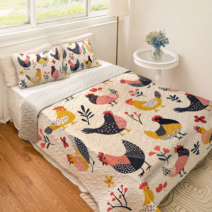 Shineful All Season Quilt 3-Piece Set Chicken Funny Happy