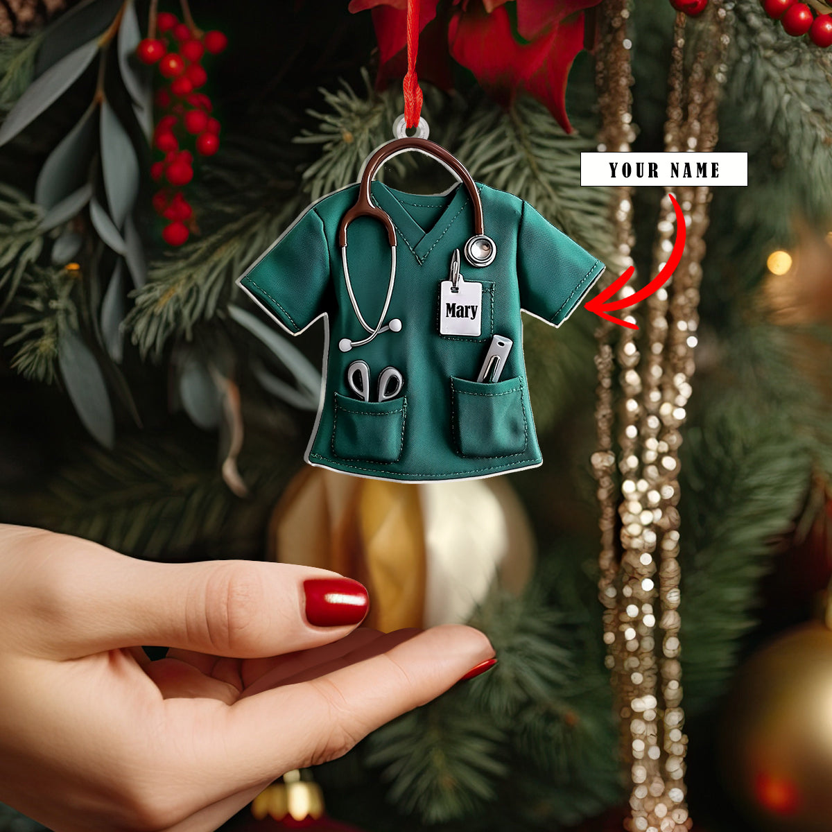 Shineful 2D Acrylic Ornament Personalized Nurse Scrub Tops