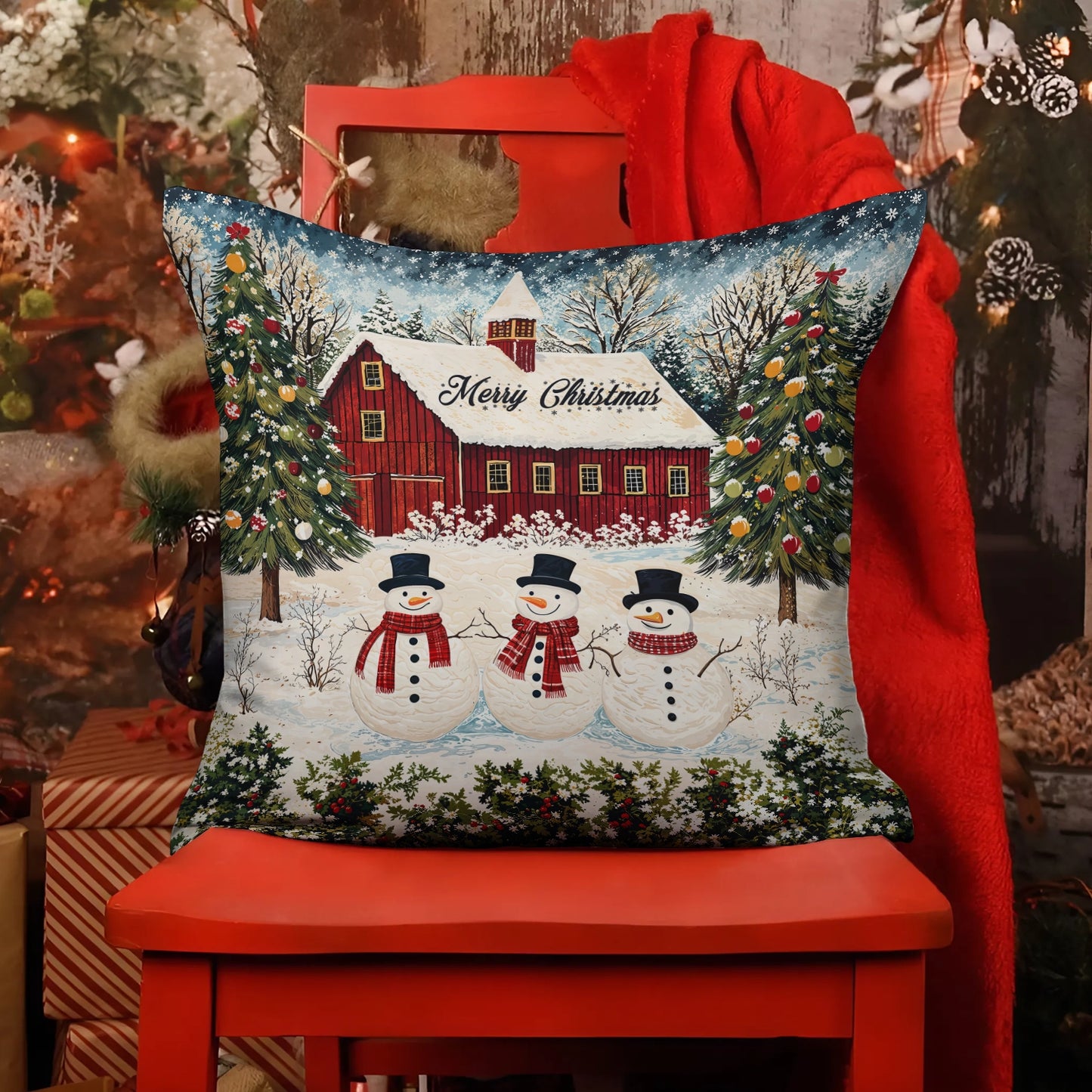 Shineful 2D Print Cushion Cover, Pillowcase, Pillows Covers - Country Christmas Charm Pillow