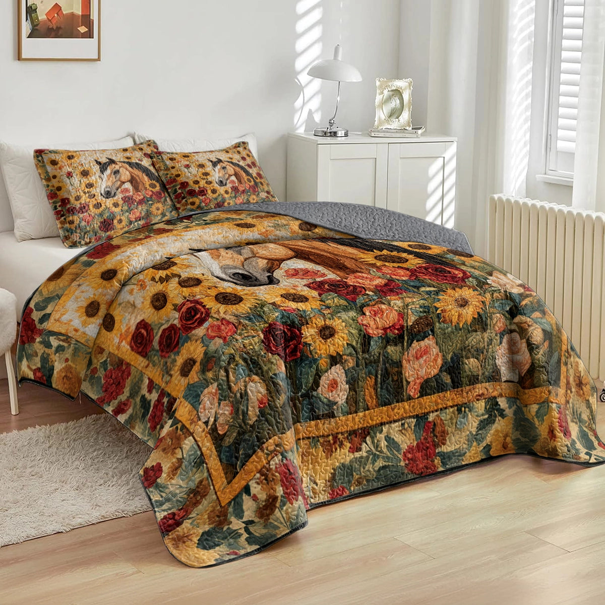 Shineful All Season Quilt 3-Piece Set - Golden Grace Horse