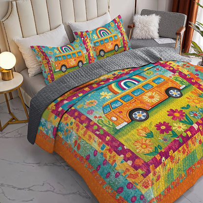 Shineful All Season Quilt 3-Piece Set Hippie Groovy Road Trip