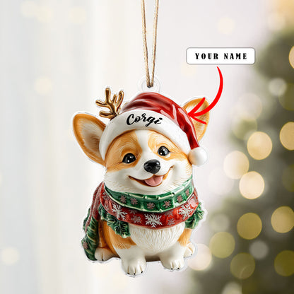 Glänzendes 2D-Ornament aus Acryl – Festliche Corgi-Weihnachtskollektion 