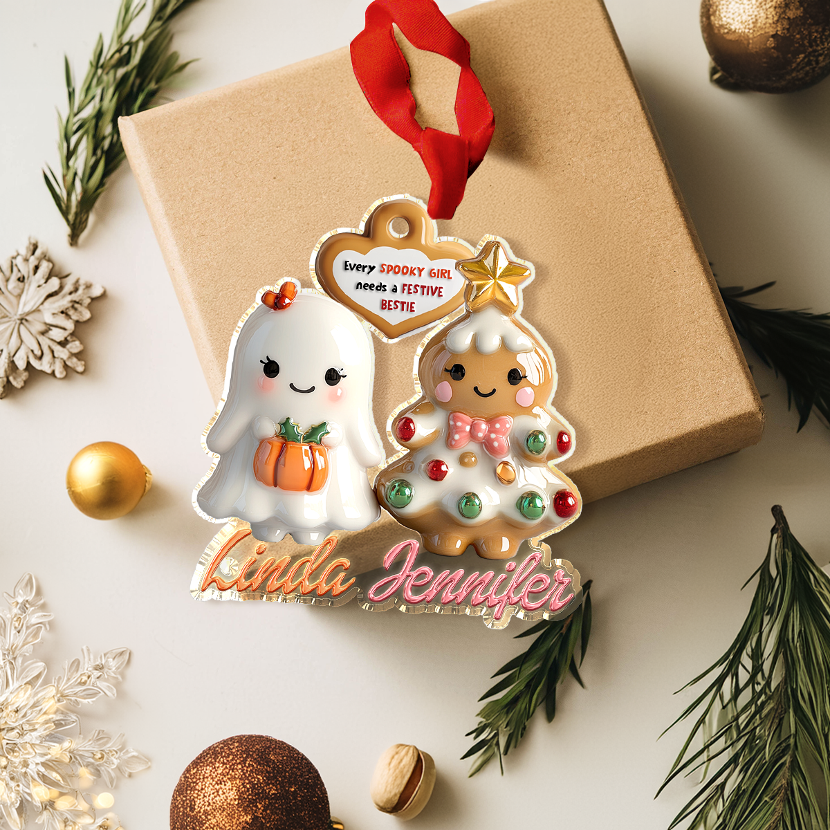 Shineful Personalized 2D Acrylic Ornament Festive Friends Forever