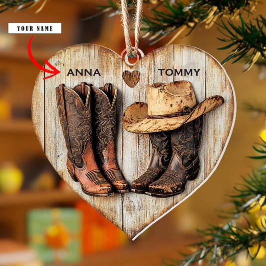 Shineful 2D Acrylic Ornament Personalized Couple Cowboy Heart Onament