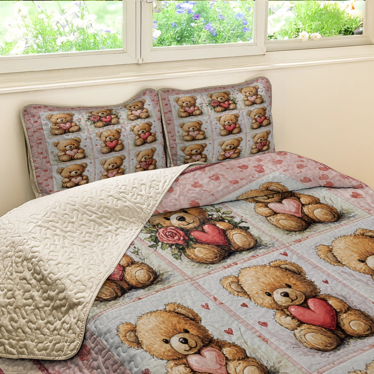 Shineful All Season Quilt 3-Piece Set - Teddy Hearts