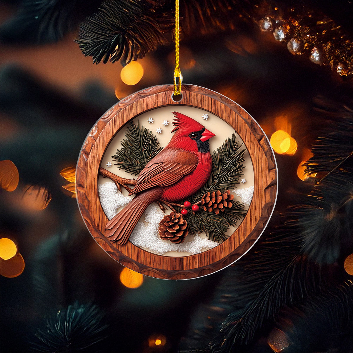 Shineful 2D Acrylic Ornament Wooden Cardinal